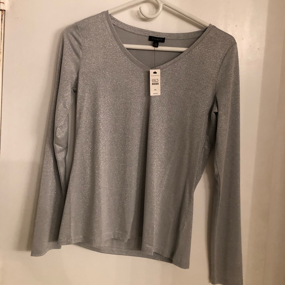 Talbots long sleeve silver shirt XS NWT